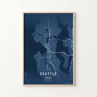 Seattle Blaue Landkarte Druck Washington Stadt Wan Poster