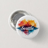 Seattle City Aquarell-Skyline Button (Vorne & Hinten)
