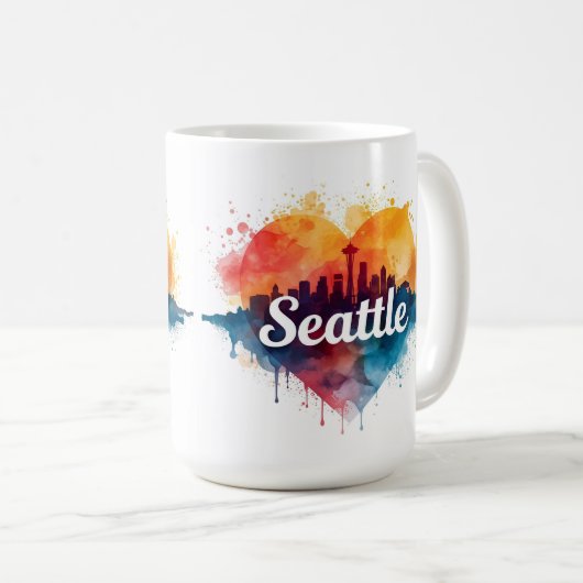 Seattle City Aquarell-Skyline Kaffeetasse (VorderseiteRechts)
