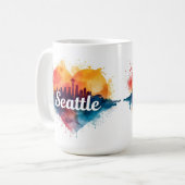 Seattle City Aquarell-Skyline Kaffeetasse (Vorderseite Links)