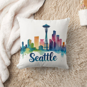 Seattle City Aquarell-Skyline Kissen