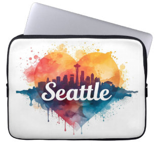 Seattle City Aquarell-Skyline Laptopschutzhülle
