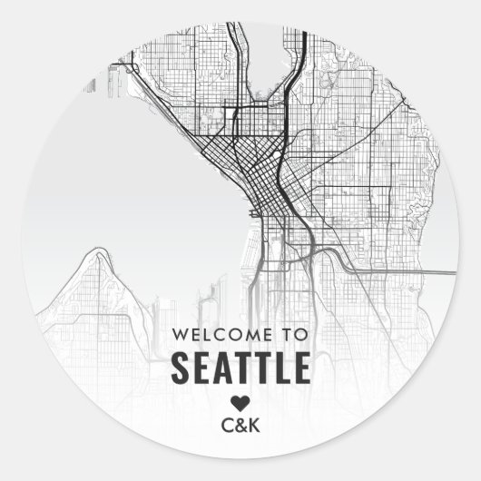Seattle City Map | Begrüßung Runder Aufkleber (Vorderseite)