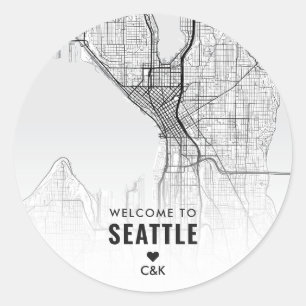 Seattle City Map   Begrüßung Runder Aufkleber