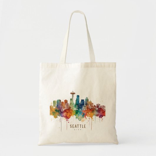 Seattle City watercolor Skyline Tragetasche (Vorne)