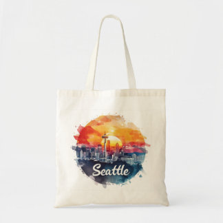Seattle City watercolor Skyline Tragetasche