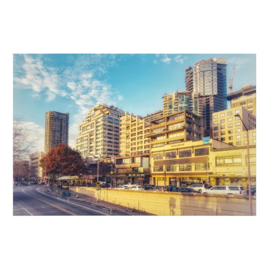 Seattle Cityscape Abend an der Wasserfront Fotodruck (Vorne)