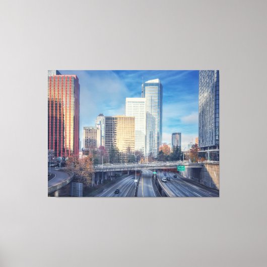 Seattle Cityscape mit Highway Leinwanddruck (Vorderseite)