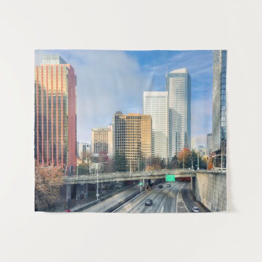 Seattle Cityscape mit Highway Wandteppich (Vorderseite (Horizontal))