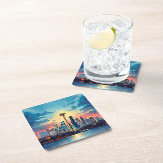 Seattle Digital Painting Skyline Untersetzer Set (Vor Ort)