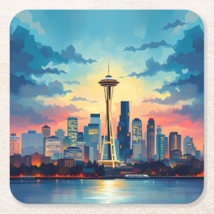 Seattle Digital Painting Skyline Untersetzer Set