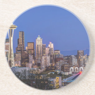 Seattle, Downtown und Mt. Rainier in der Dämmerung Getränkeuntersetzer