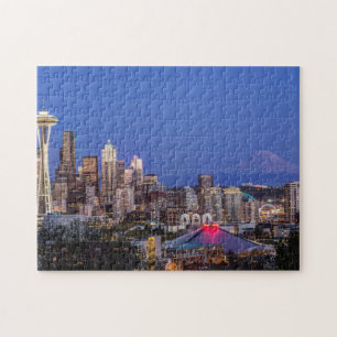 Seattle, Downtown und Mt. Rainier in der Dämmerung Puzzle