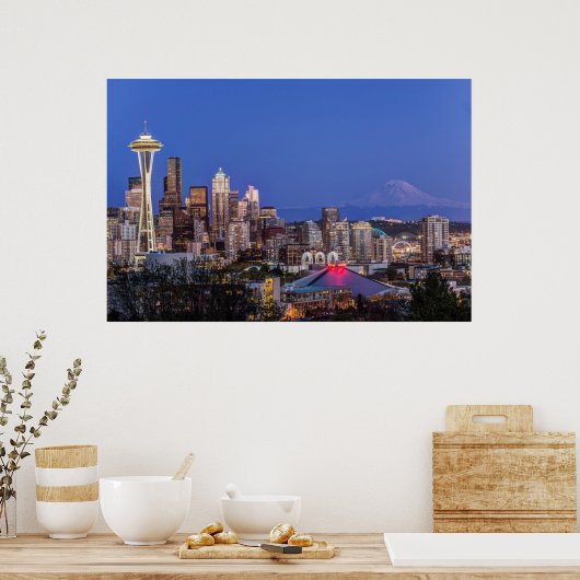 Seattle, Downtown und Rainier am Twilight Poster (Küche)