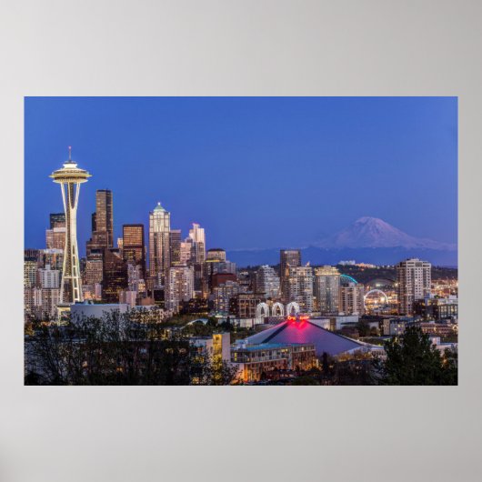 Seattle, Downtown und Rainier am Twilight Poster (Vorne)