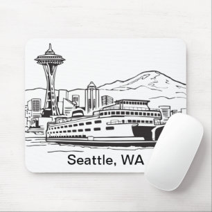 Seattle-Fähre & Skyline Washington State Line Art  Mousepad