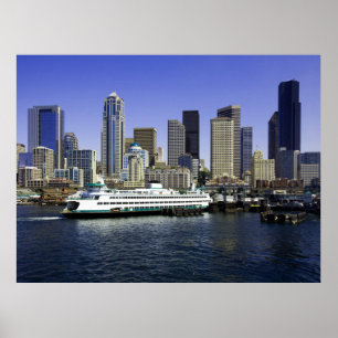 Seattle-Fähre und Gebäude Poster