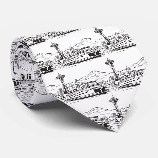 Seattle Ferry & Skyline Line Art Washington Staat Krawatte (Gerollt)
