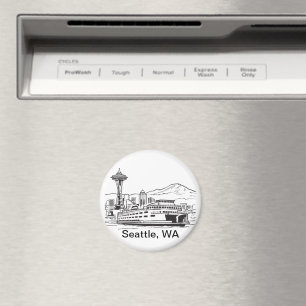 Seattle Ferry & Skyline Line Art Washington Staat Magnet