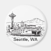 Seattle Ferry & Skyline Line Art Washington Staat Magnet (Vorne)