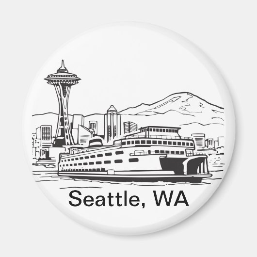 Seattle Ferry & Skyline Line Art Washington Staat Magnet (Vorne)