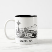 Seattle Ferry & Skyline Line Art Washington Staat Zweifarbige Tasse (Links)