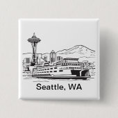 Seattle Ferry & Skyline Washington Staat Line Art Button (Vorderseite)
