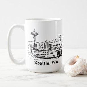 Seattle Ferry & Skyline Washington Staat Line Art Kaffeetasse