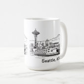 Seattle Ferry & Skyline Washington Staat Line Art Kaffeetasse (VorderseiteRechts)