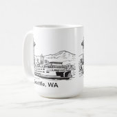 Seattle Ferry & Skyline Washington Staat Line Art Kaffeetasse (Vorderseite Links)