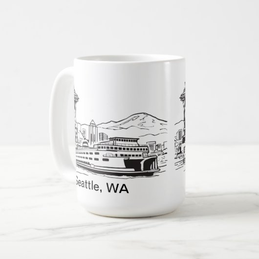 Seattle Ferry & Skyline Washington Staat Line Art Kaffeetasse (Vorderseite Links)