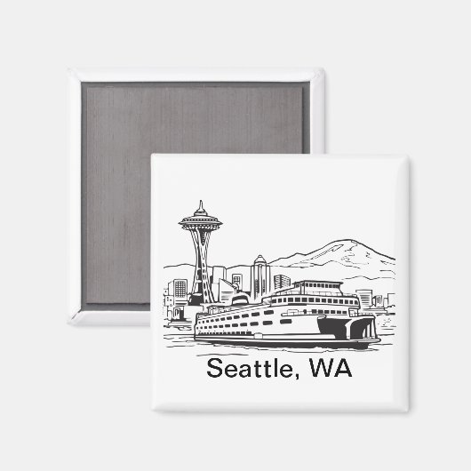 Seattle Ferry & Skyline Washington Staat Line Art Magnet (Vorderseite/Rückseite)