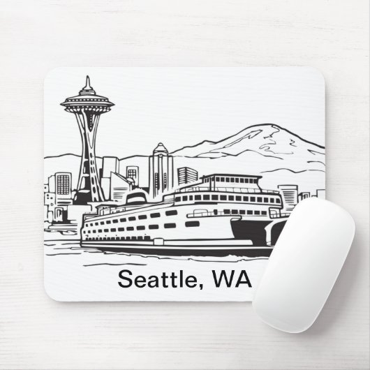 Seattle Ferry & Skyline Washington Staat Line Art Mousepad (Mit Mouse)