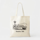 Seattle Ferry & Skyline Washington Staat Line Art Tragetasche (Vorne)