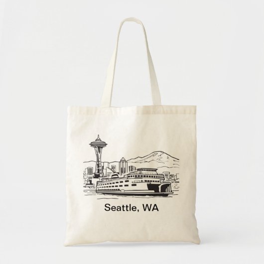 Seattle Ferry & Skyline Washington Staat Line Art Tragetasche (Vorne)