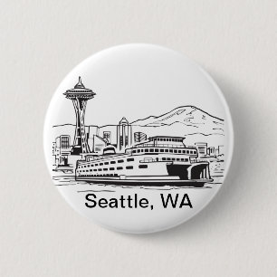 Seattle Ferry Washington Staat Line Art Button