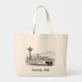 Seattle Ferry Washington Staat Line Art Jumbo Stoffbeutel (Vorne)