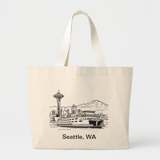 Seattle Ferry Washington Staat Line Art Jumbo Stoffbeutel (Vorne)