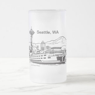 Seattle Ferry Washington Staat Line Art Mattglas Bierglas