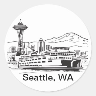 Seattle Ferry Washington Staat Line Art Runder Aufkleber