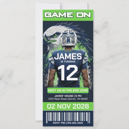 Seattle Football Ticket Birthday Invitation (Vorderseite)