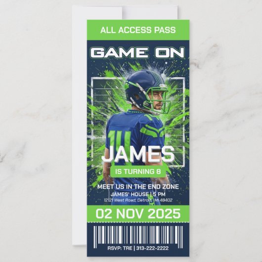 Seattle Football Ticket Birthday Invitation Einladung (Vorderseite)