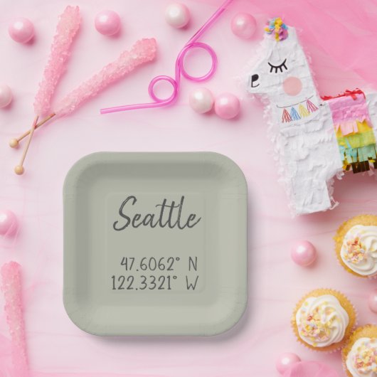 Seattle GPS koordiniert Längengrad Pappteller (Party)