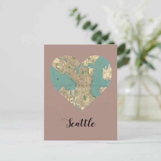 Seattle Heart Map Postkarte (Stehend Vorderseite)