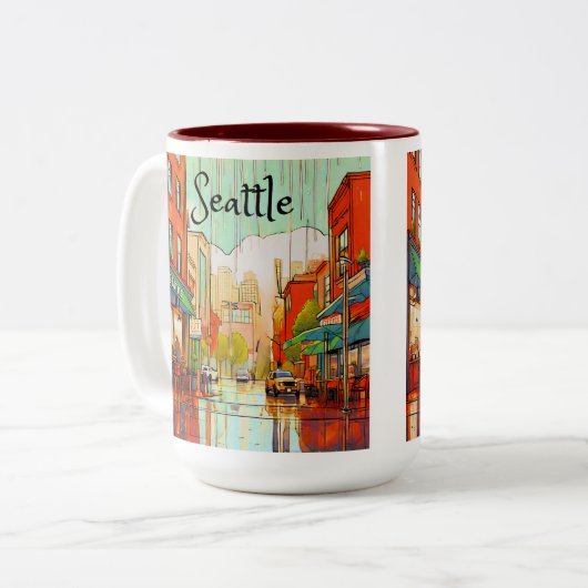 Seattle im Regen Zweifarbige Tasse (Vorderseite Links)