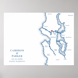 Seattle-Karte Navy Blue Hochzeitsgästebuchplakat Poster
