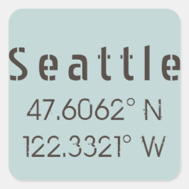 Seattle Latitude und Longitude Quadratischer Aufkleber