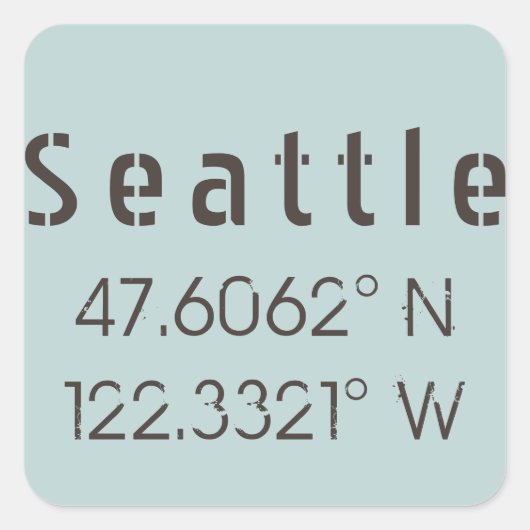 Seattle Latitude und Longitude Quadratischer Aufkleber (Vorderseite)