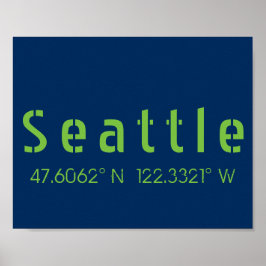 Seattle Longitude Latitude Team Colors Poster