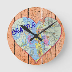 Seattle Map Heart Runde Wanduhr